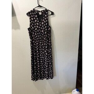 Anne Klein Women`s Elegant Black Floral V-Neck Sleeveless Midi Dress Sz. 12 MINT